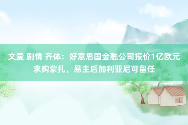 文爱 剧情 齐体：好意思国金融公司报价1亿欧元求购蒙扎，易主后加利亚尼可留任