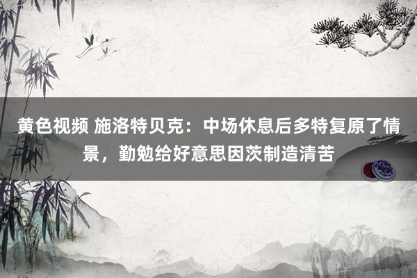 黄色视频 施洛特贝克：中场休息后多特复原了情景，勤勉给好意思因茨制造清苦